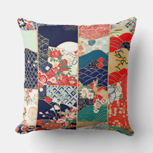 Bright Vintage Japanese Kimono Patchwork Cushion
