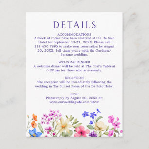Bright Vivid Colour Wildflower Wedding Details Enclosure Card