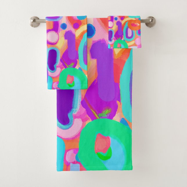 Bright Vivid Colours Pattern Bath Towel Set (Insitu)