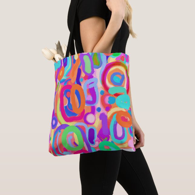 Bright Vivid Colours Pattern Tote Bag (Close Up)