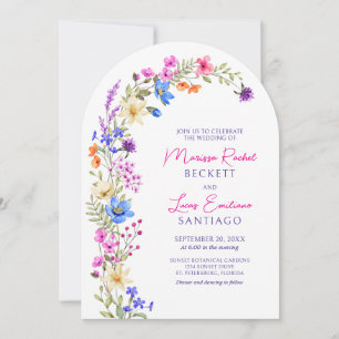 Bright Vivid Colours Wildflower Arch Wedding Invitation