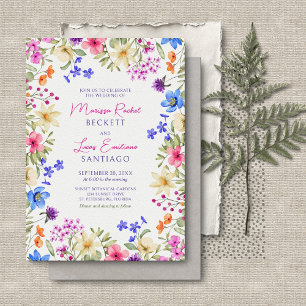 Bright Vivid Colours Wildflowers Wedding Invitation