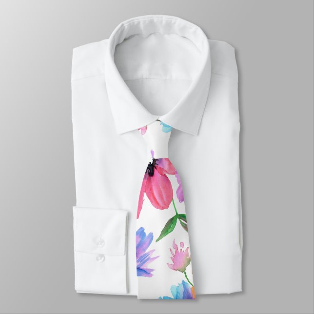 Bright Vivid Floral Print Modern Tie (Tied)
