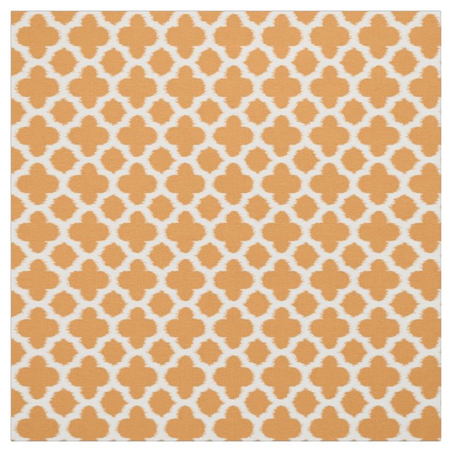 Bright Vivid Orange White Ikat Quatrefoil Pattern Fabric (Swatch)