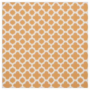 Bright Vivid Orange White Ikat Quatrefoil Pattern Fabric