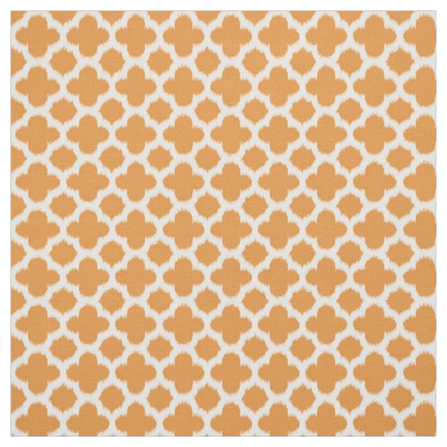 Bright Vivid Orange White Ikat Quatrefoil Pattern Fabric (Swatch)
