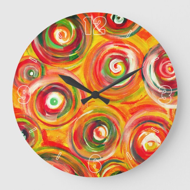 Bright Warm Circles and Swirls Original Abstract Large Clock (Front)