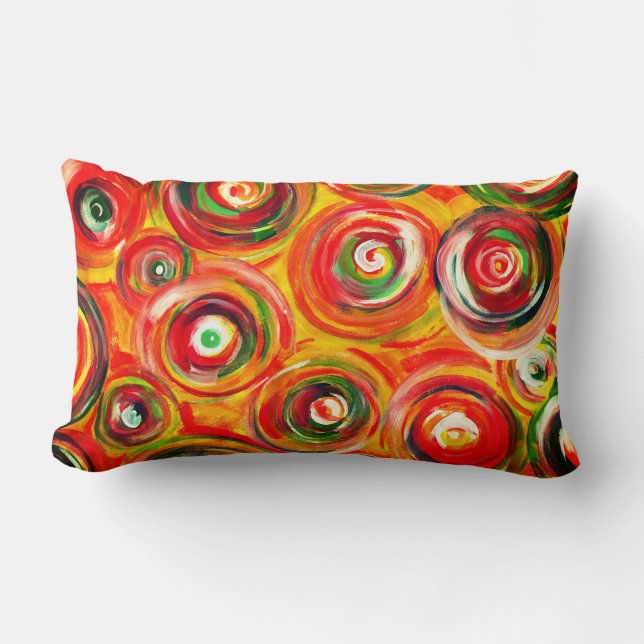 Bright Warm Circles and Swirls Original Abstract Lumbar Cushion (Front)