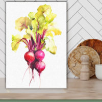 Bright Watercolor Beets Veggie Art for Kitchen