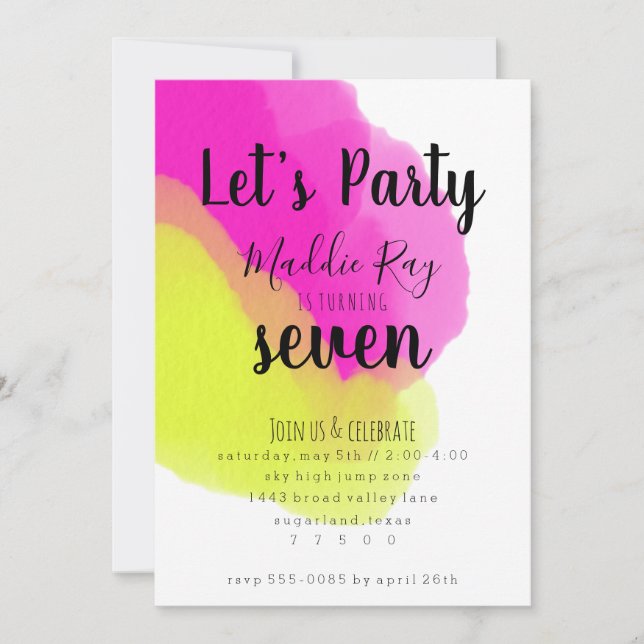 Bright Watercolor Birthday Party Invitation (Front)