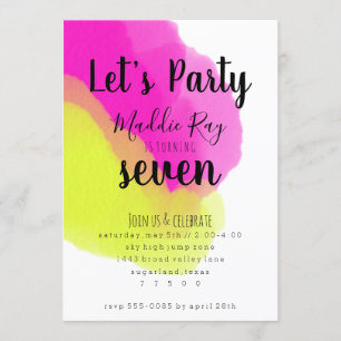 Bright Watercolor Birthday Party Invitation