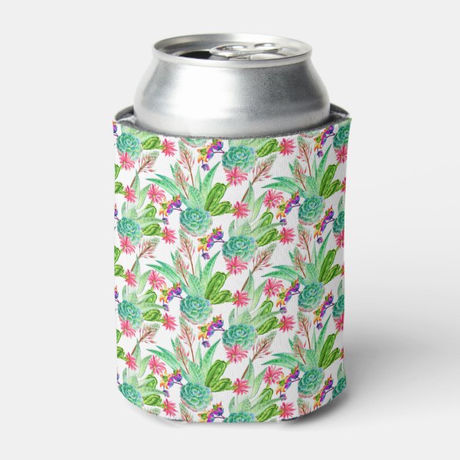 Bright Watercolor Cactus & Succulent Pattern Can Cooler (Can Front)