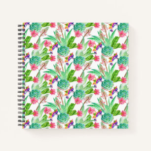 Bright Watercolor Cactus & Succulent Pattern Notebook