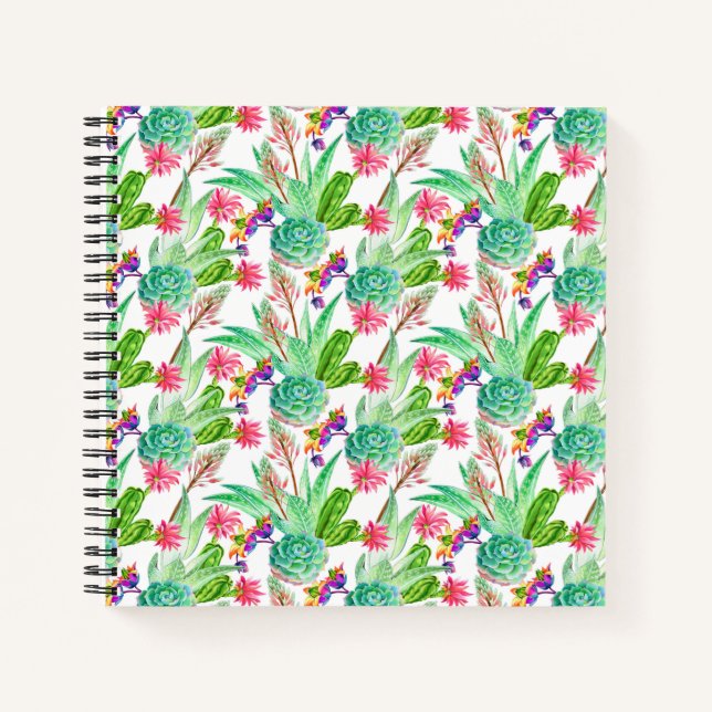 Bright Watercolor Cactus & Succulent Pattern Notebook (Front)