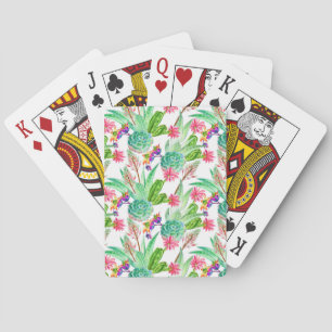 Bright Watercolor Cactus & Succulent Pattern Playing Cards