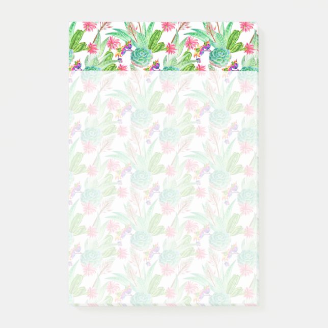 Bright Watercolor Cactus & Succulent Pattern Post-it Notes (Front)