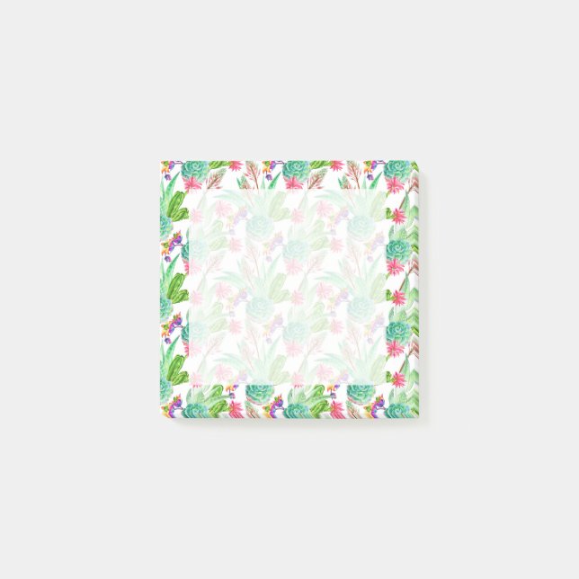 Bright Watercolor Cactus & Succulent Pattern Post-it Notes (Front)