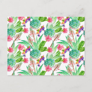 Bright Watercolor Cactus & Succulent Pattern Postcard