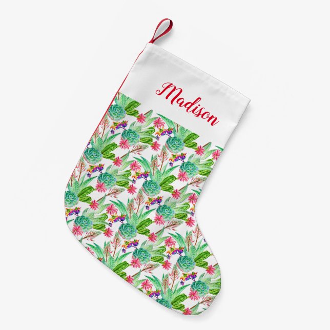 Bright Watercolor Cactus & Succulent Pattern Small Christmas Stocking (Front (Hanging))