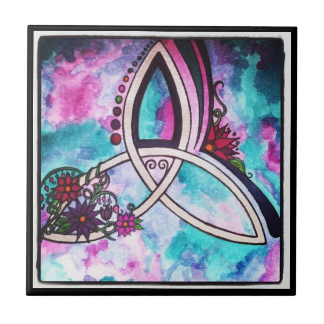 Bright watercolor Celtic triquetra Tile (Front)
