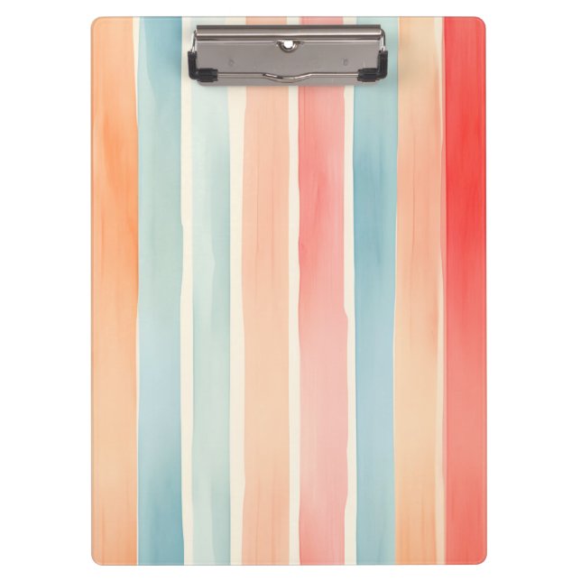 Bright Watercolor Colourful Stripe Pattern Clipboard (Front)