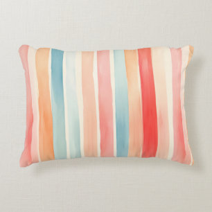 Bright Watercolor Colourful Stripe Pattern Decorative Cushion