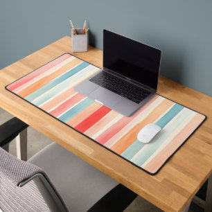 Bright Watercolor Colourful Stripe Pattern Desk Mat