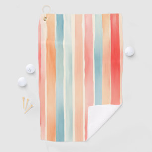 Bright Watercolor Colourful Stripe Pattern Golf Towel