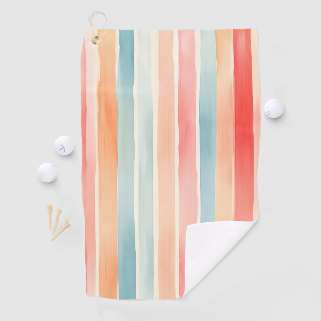 Bright Watercolor Colourful Stripe Pattern Golf Towel (InSitu)