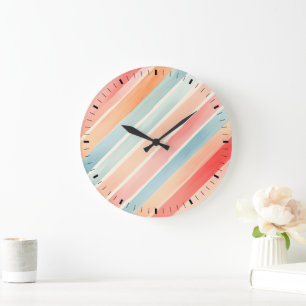 Bright Watercolor Colourful Stripe Pattern Large Clock