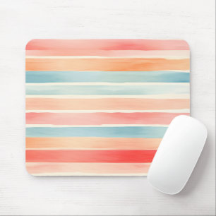 Bright Watercolor Colourful Stripe Pattern Mouse Mat