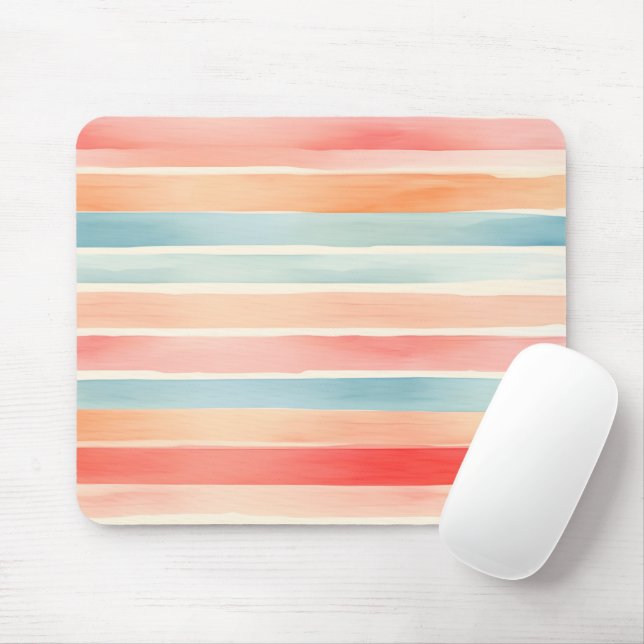 Bright Watercolor Colourful Stripe Pattern Mouse Mat (With Mouse)