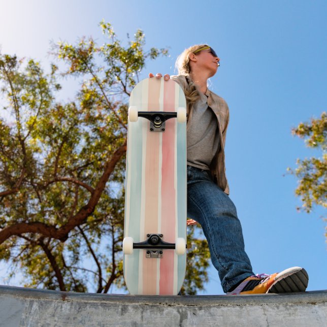 Bright Watercolor Colourful Stripe Pattern Skateboard (Outdoor 1)