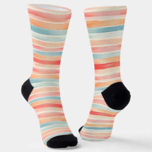 Bright Watercolor Colourful Stripe Pattern Socks