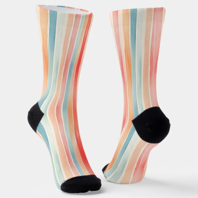 Bright Watercolor Colourful Stripe Pattern Socks (Angled)