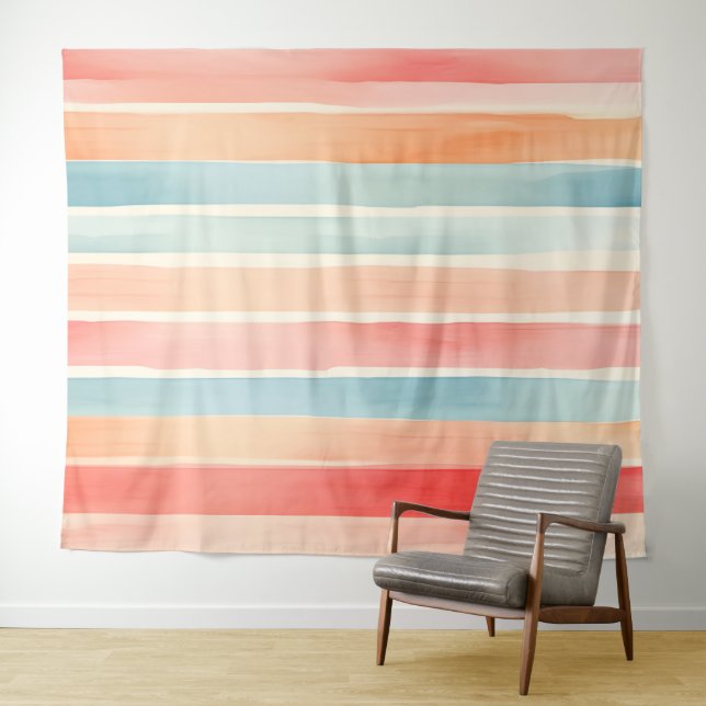 Bright Watercolor Colourful Stripe Pattern Tapestry (In Situ (Horizontal))
