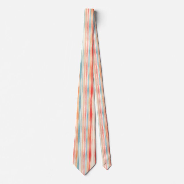 Bright Watercolor Colourful Stripe Pattern Tie (Front)