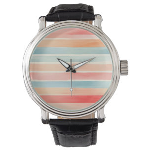 Bright Watercolor Colourful Stripe Pattern Watch