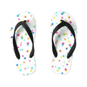 Bright Watercolor Dots: Seamless Pattern. Kid's Flip Flops