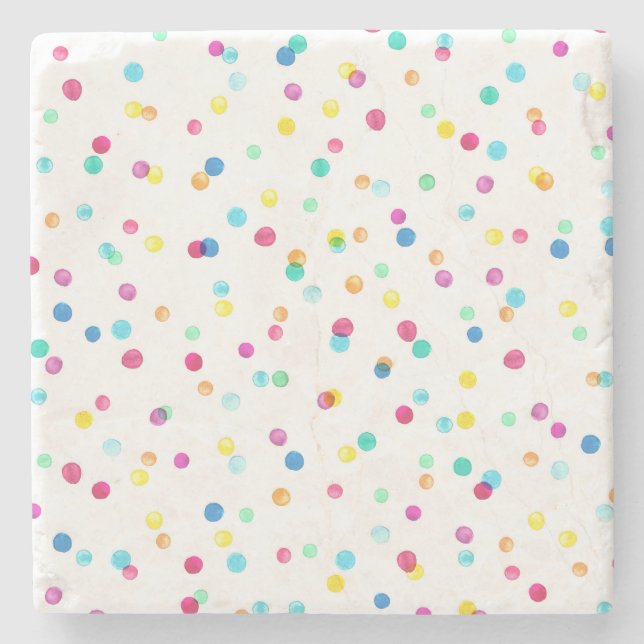Bright Watercolor Dots: Seamless Pattern. Stone Coaster (Front)