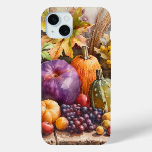 BRIGHT WATERCOLOR FALL FRUITS & VEGETABLES iPhone 15 MINI CASE