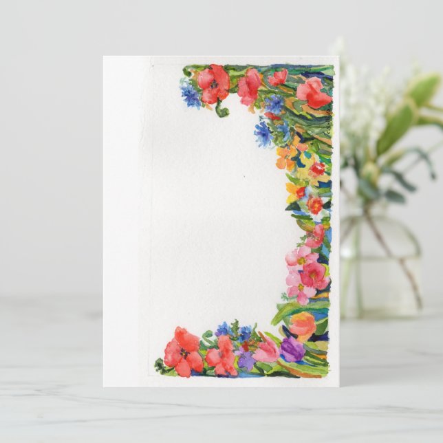 bright watercolor floral border card (Standing Front)