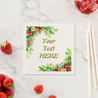 Bright Watercolor Floral Custom Cocktail Napkins