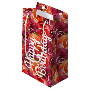 Bright Watercolor Floral Happy Birthday Small Gift Bag