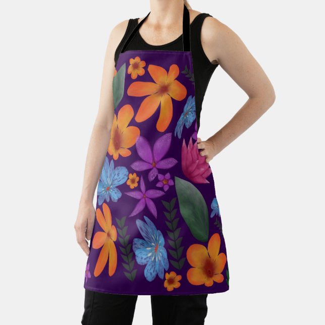 Bright Watercolor Floral Pattern Botanical Aesthet Apron (Insitu)