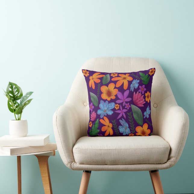 Bright Watercolor Floral Pattern Botanical Aesthet Cushion (Chair)