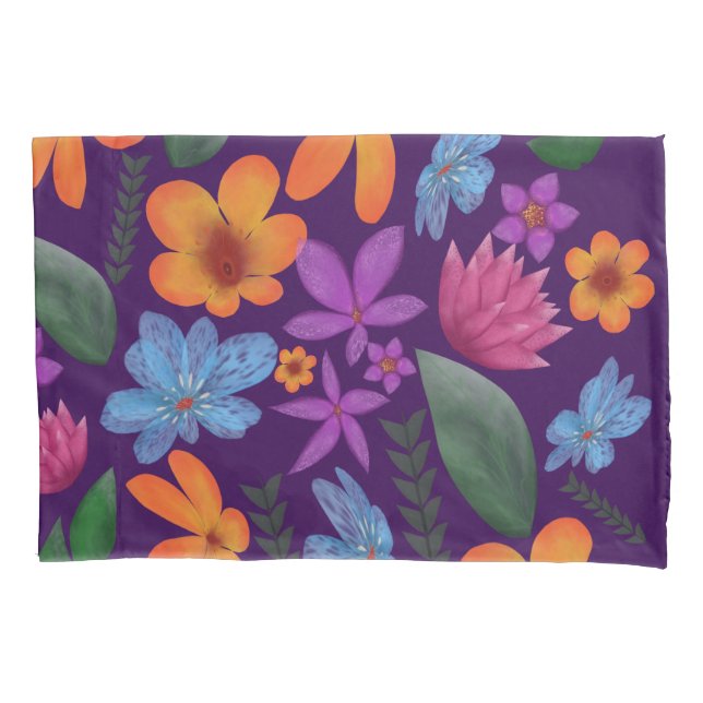 Bright Watercolor Floral Pattern Botanical Aesthet Pillowcase (Front)
