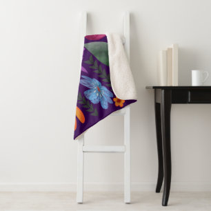 Bright Watercolor Floral Pattern Botanical Aesthet Sherpa Blanket