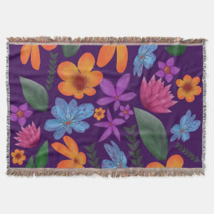 Bright Watercolor Floral Pattern Botanical Aesthet Throw Blanket