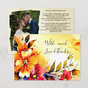 Bright watercolor floral photo wedding Thank You Card